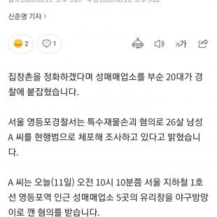 "집창촌 정화하려고"...야구방망이로 성매매업소 부순 20대 체포