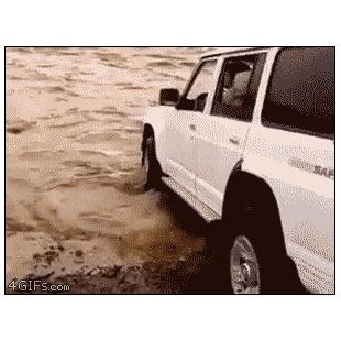 Jeep crosses river