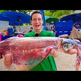 Thai Street Food - Tiger Squid Sashimi Beach!!