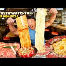 "Pasta Waterfall" DEEP DISH Pizza & $100 VERY TRADITIONAL Japanese Shabu Hotpot in Tokyo Japan