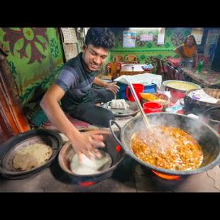 Tastiest Bangladeshi Street Food!! Kalai Roti Making + Eggplant Vorta! | Kushtia, Bangladesh