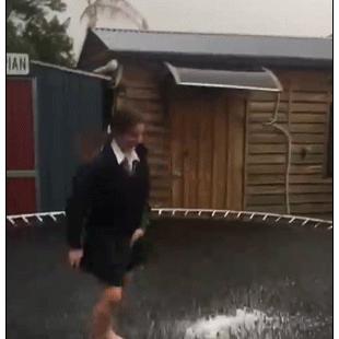 Jumping-on-icy-trampoline