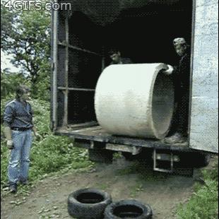 Unloading-cement-pipe-onto-tires