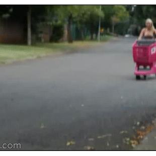 Blonde-shopping-cart-airbags