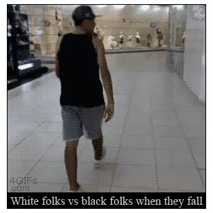 White folks vs black folks when they fall.