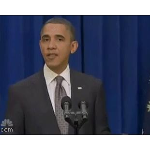 Obama kicks a door open after finishing a speech.